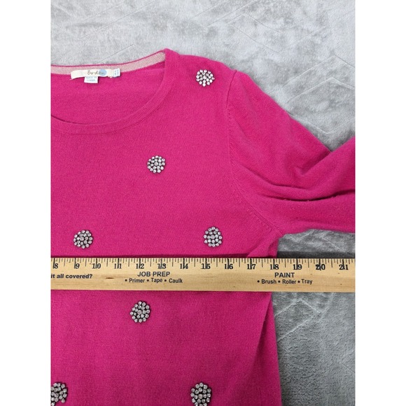 Boden‎ Bright Pink Embellished Rhinestones Pullover Sweater Cashmere Blend Sz 10 - Picture 5 of 12